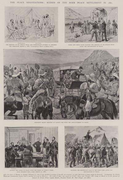 Las negociaciones de paz, escenas del acuerdo de paz de los bóers en 1881 de Melton Prior